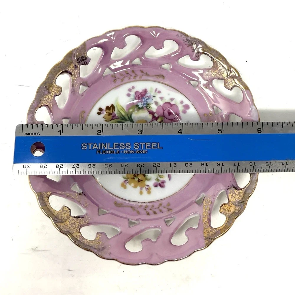Vintage Del‎ Coronado Nasco Tea Cup Saucer Roses Reticulated Pierced Rim Gold